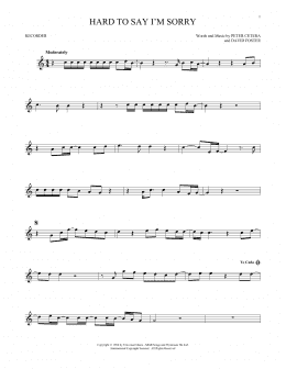 page one of Hard To Say I'm Sorry (Recorder Solo)