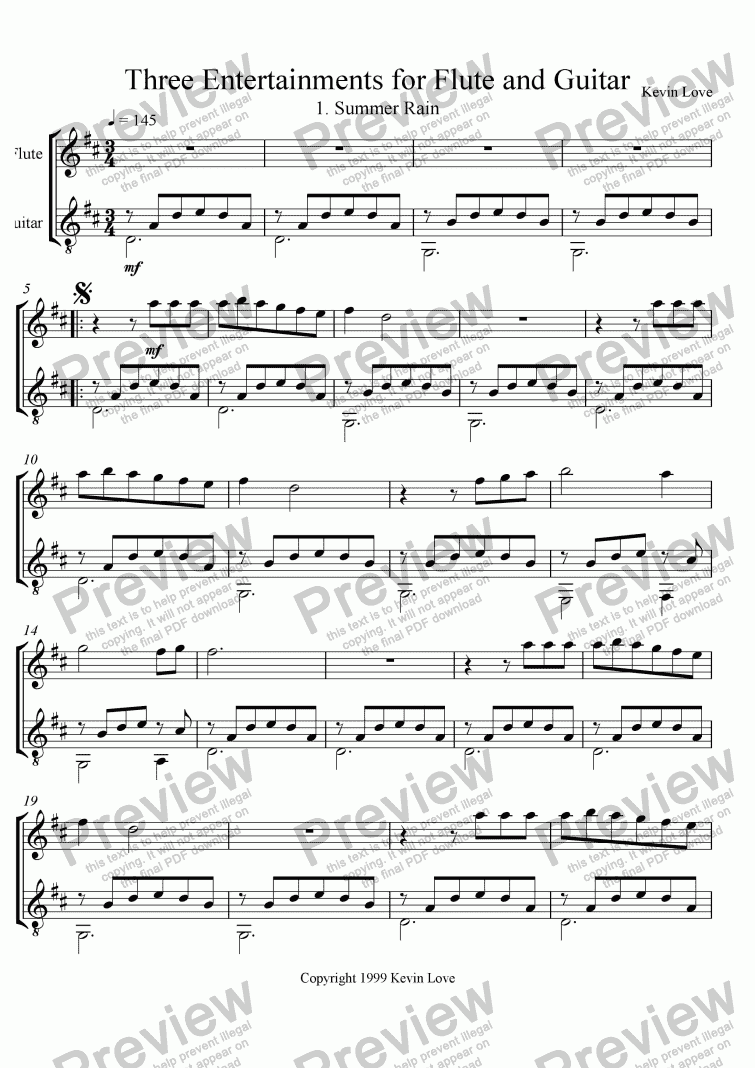 page one of 3 Entertainments for Flute and Guitar - Summer Rain