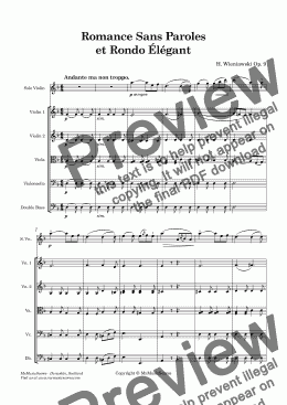 page one of Wieniawski Romance Sans Paroles Et Rondo Élégant Op. 9 for Violin and String Orchestra