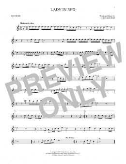page one of The Lady In Red (Recorder Solo)