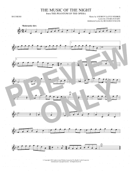 page one of The Music Of The Night (from The Phantom Of The Opera) (Recorder Solo)
