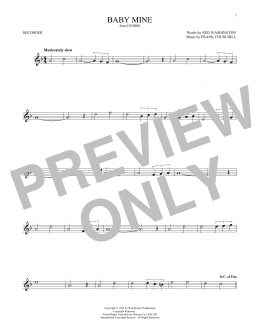 page one of Baby Mine (from Dumbo) (Recorder Solo)