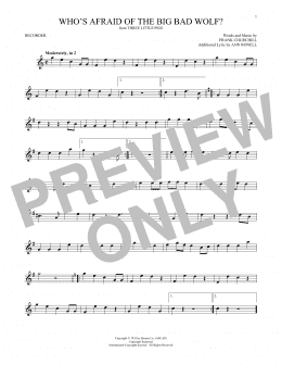 page one of Who's Afraid Of The Big Bad Wolf? (from Three Little Pigs) (Recorder Solo)
