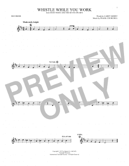 page one of Whistle While You Work (from Snow White And The Seven Dwarfs) (Recorder Solo)