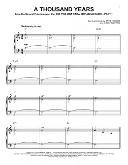 page one of A Thousand Years (Very Easy Piano)