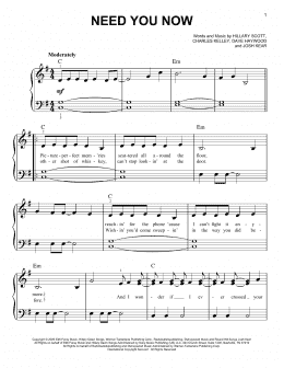 page one of Need You Now (Very Easy Piano)