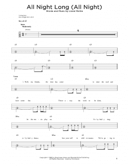page one of All Night Long (All Night) (Easy Bass Tab)