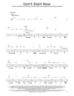 page one of Don't Start Now (Easy Bass Tab)