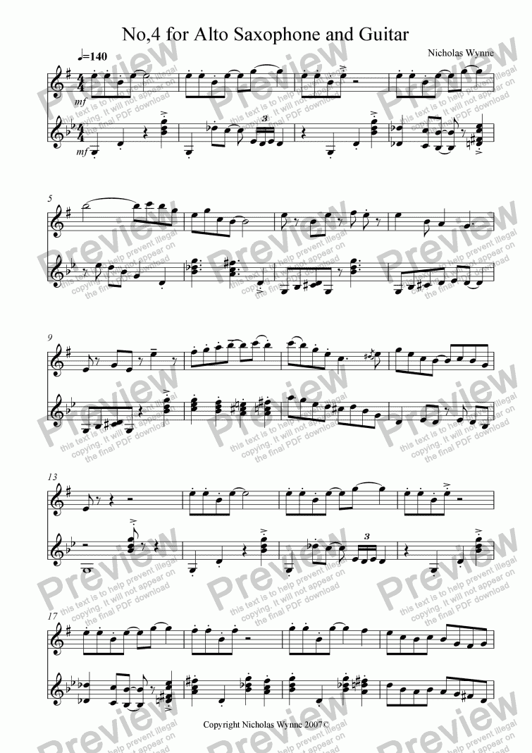 page one of No,4 for Alto Saxophone and Guitar