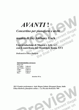 page one of AVANTI (for Piano and String Orchestra)