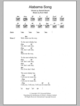 page one of Alabama Song (Guitar Chords/Lyrics)