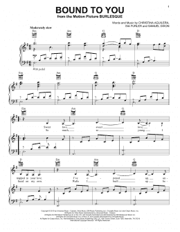 page one of Bound To You (from Burlesque) (Piano & Vocal)