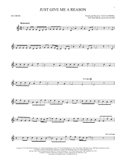 page one of Just Give Me A Reason (feat. Nate Ruess) (Recorder Solo)