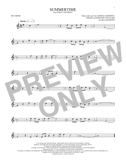 page one of Summertime (from Porgy And Bess) (Recorder Solo)