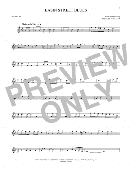 page one of Basin Street Blues (Recorder Solo)