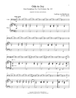 page one of Ode To Joy (Cello and Piano)