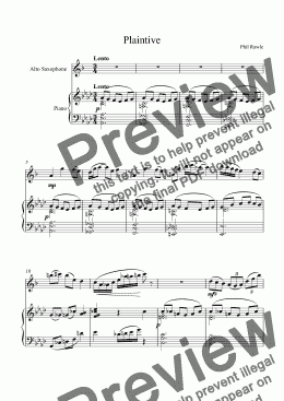 page one of Plaintive - Alto Sax and Piano