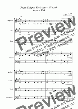 page one of ELGAR - from Enigma Variations - Nimrod: Agnus Dei (arranged for SAB choir, piano & training string quartet)