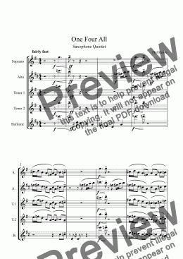 page one of One Four All - Saxophone Quintet (SATTB)