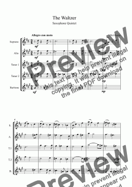 page one of The Waltzer - Saxophone Quintet (SATTB)