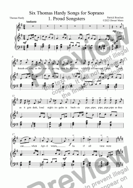 page one of Six Thomas Hardy Songs for Soprano 1. Proud Songsters