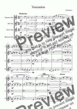page one of Veneration - Saxophone Quartet