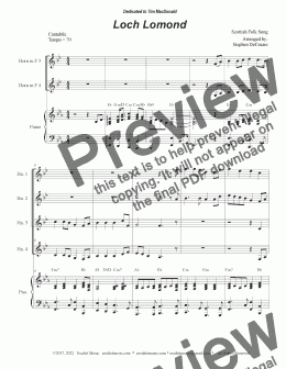 page one of Loch Lomond (French Horn Quartet and Piano)
