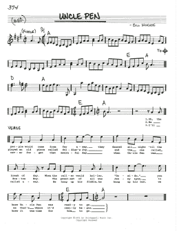page one of Uncle Pen (Real Book – Melody, Lyrics & Chords)