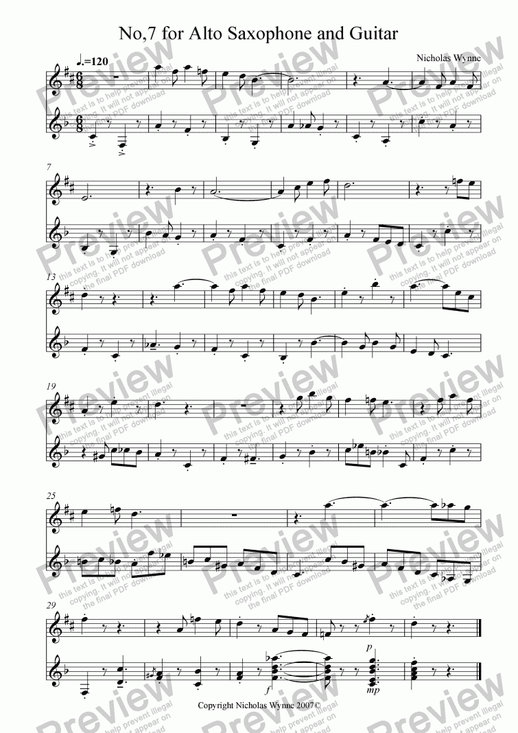 page one of No,7 for Alto Saxophone and Guitar