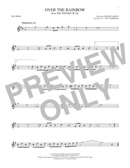 page one of Over The Rainbow (from The Wizard Of Oz) (Recorder Solo)