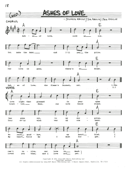page one of Ashes Of Love (Real Book – Melody, Lyrics & Chords)