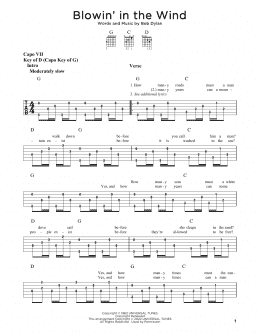 page one of Blowin' In The Wind (Guitar Rhythm Tab)