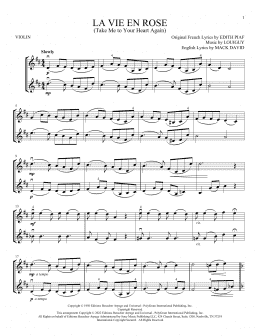 page one of La Vie En Rose (Take Me To Your Heart Again) (Violin Duet)