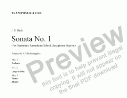 page one of Bach: Sonata No. 1 (transp. score) (complete version)