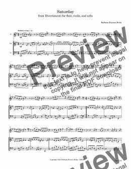 page one of Saturday, from Divertimenti for flute, violin, and cello