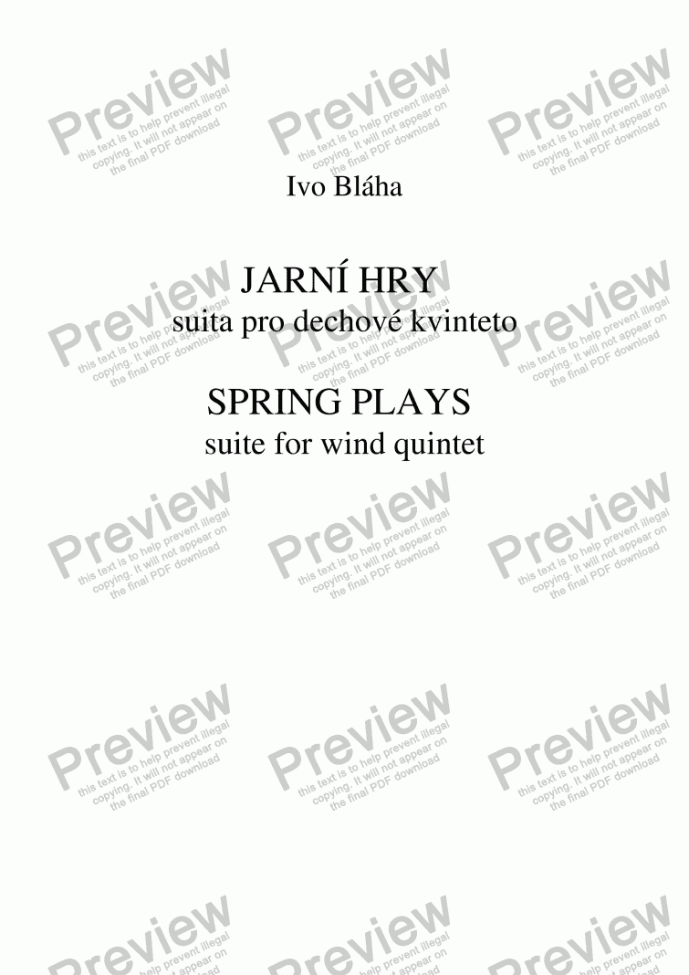 page one of SPRING PLAYS (Jarní hry) - suite for wind quintet