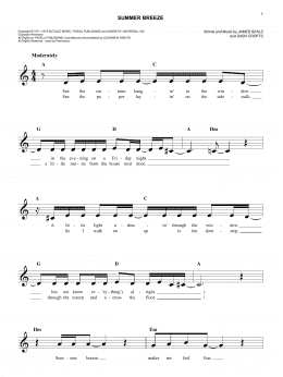 page one of Summer Breeze (Easy Lead Sheet / Fake Book)