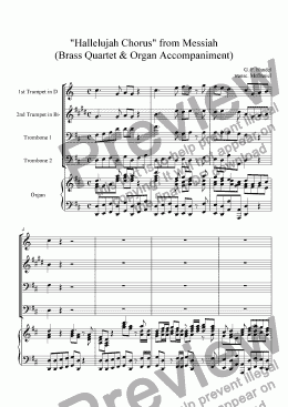page one of Hallelujah Chorus (Messiah) Accompaniment for Organ/Brass Quartet