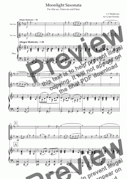 page one of Beethoven- "Moonlight Saxonata" Classical Crossover. For Alto Sax, Tenor Sax and Piano
