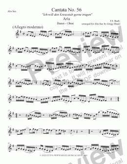 page one of Bach Cantata No. 56 - Arrangement for Solo Alto Sax