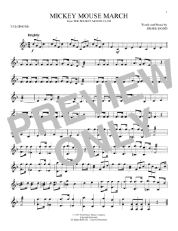 page one of Mickey Mouse March (from The Mickey Mouse Club) (Xylophone Solo)