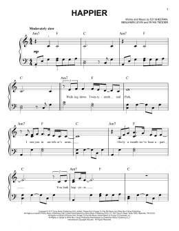 page one of Happier (Easy Piano)