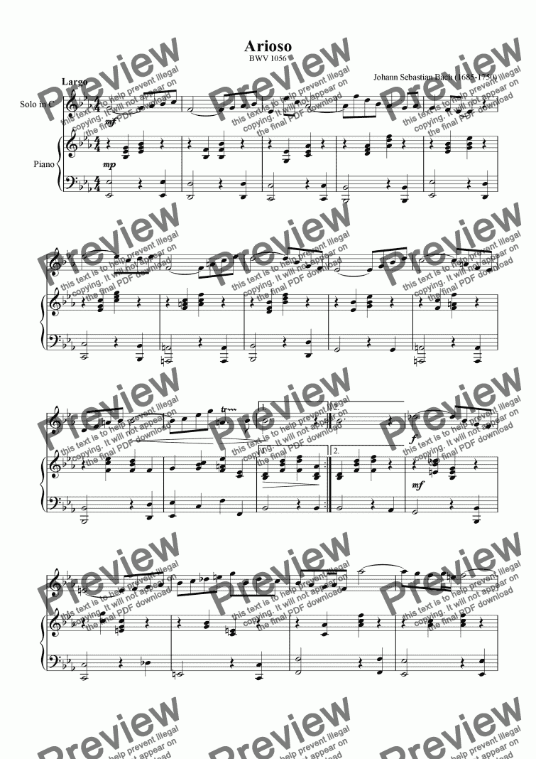 page one of Arioso - Sheet Music Download - J.S.Bach (Pno & Solo)