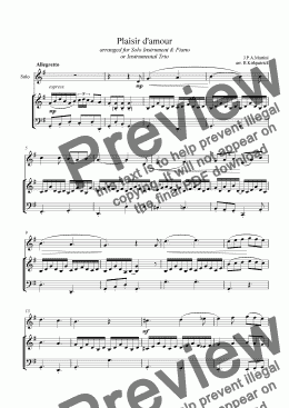 page one of Plaisir d’amour - Piano & Solo instrumental  (or Trio) -Download sheet music