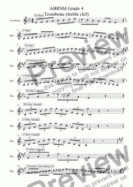 page one of Trombone Grade 4 Scales and Arpeggios (Treble Clef) ABRSM format