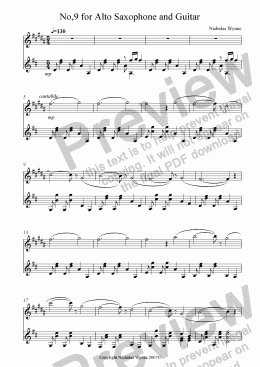 page one of No,9 for Alto Saxophone and Guitar