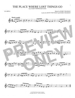 page one of The Place Where Lost Things Go (from Mary Poppins Returns) (Ocarina)