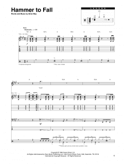 page one of Hammer To Fall (Transcribed Score)
