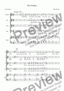 page one of The Donkey (SATB & organ)