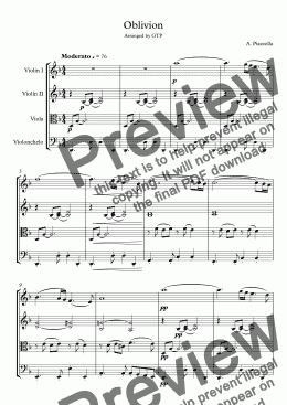 page one of Oblivion - A. Piazzolla, for string quartet